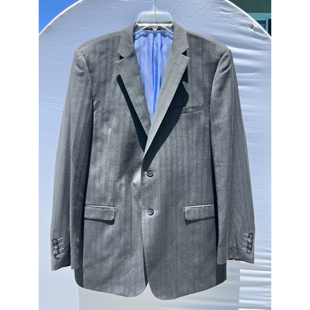Equilibrio Milano Mens Gray Herringbone Super 150s Wool Sangria Suit Jacket 46L